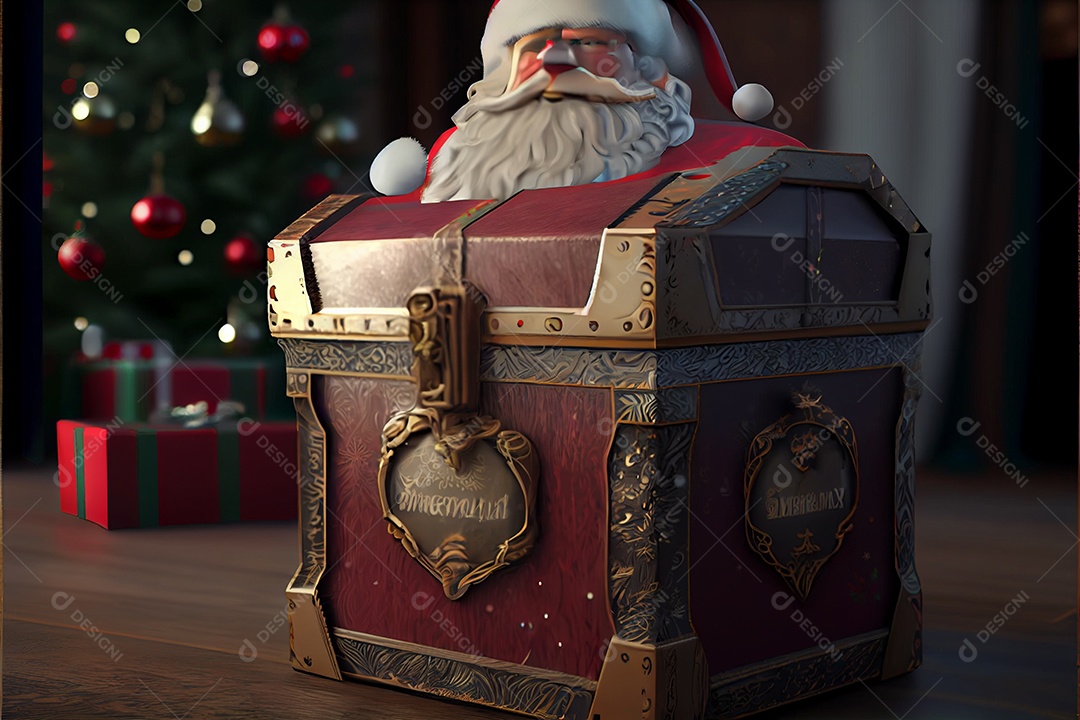 Papai Noel segurando uma caixa de presente festiva feliz natal