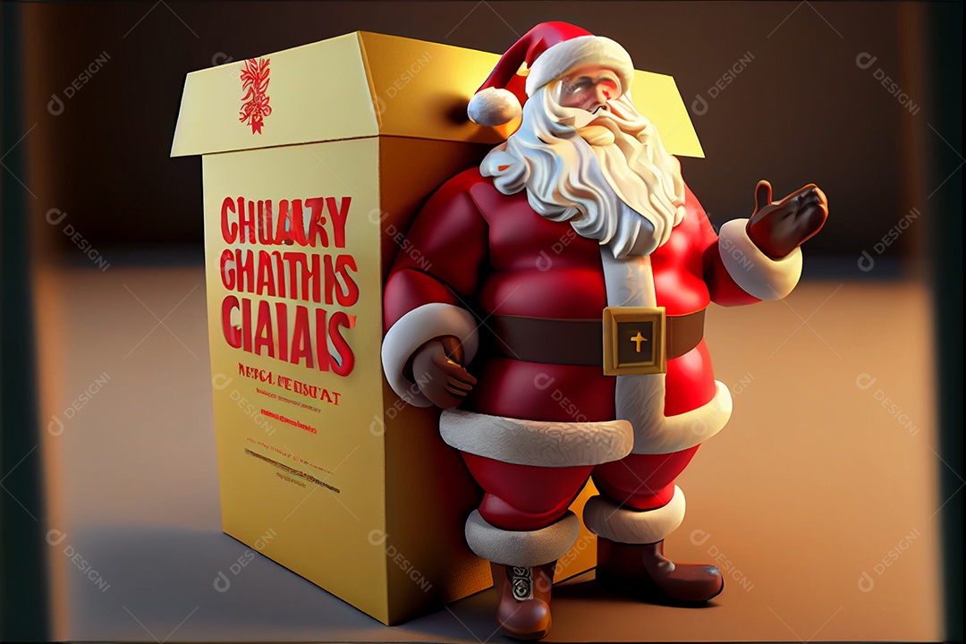 Papai Noel segurando uma caixa de presente festiva feliz natal