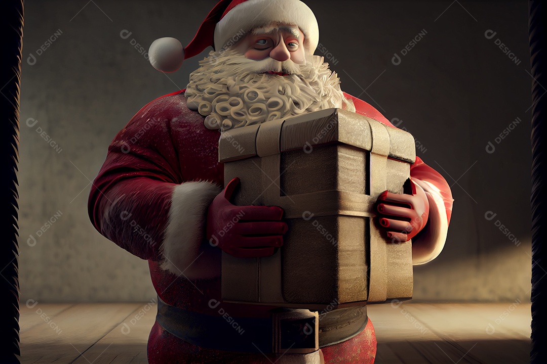 Papai Noel segurando uma caixa de presente festiva feliz natal