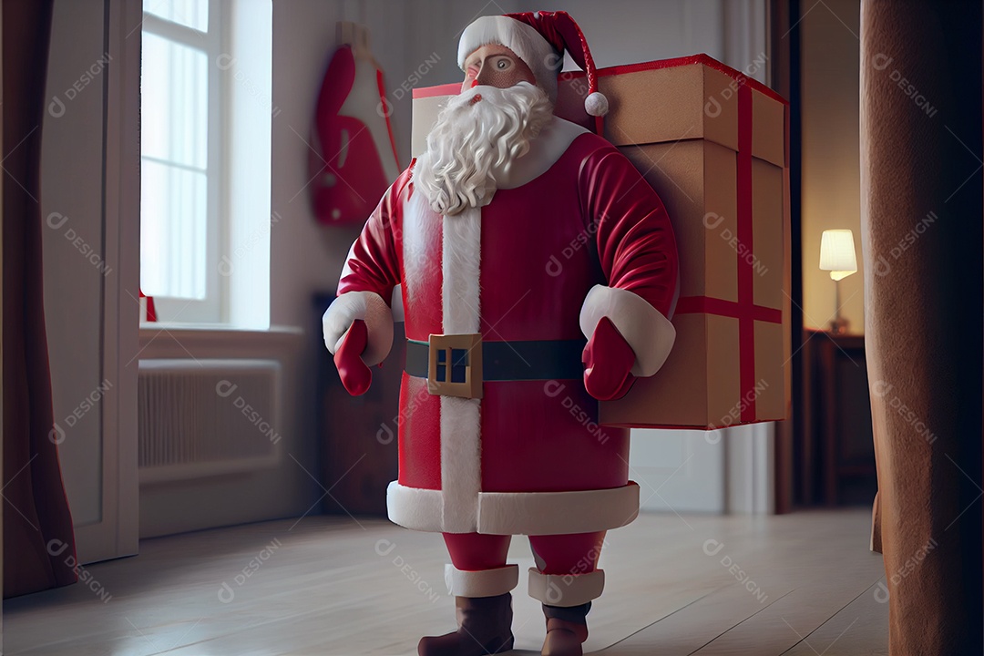 Papai Noel segurando uma caixa de presente festiva feliz natal