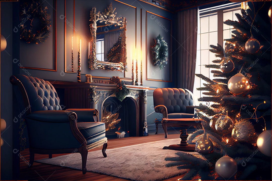 Decore a sala de recepção Feliz Natal e Ano Novo