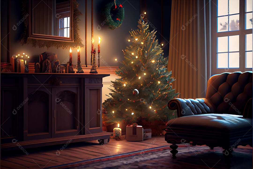 Decore a sala de recepção Feliz Natal e Ano Novo