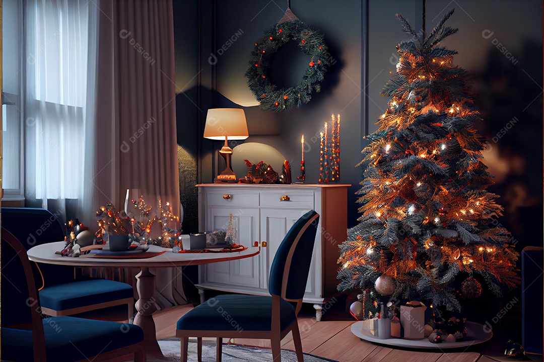 Decore a sala de recepção Feliz Natal e Ano Novo