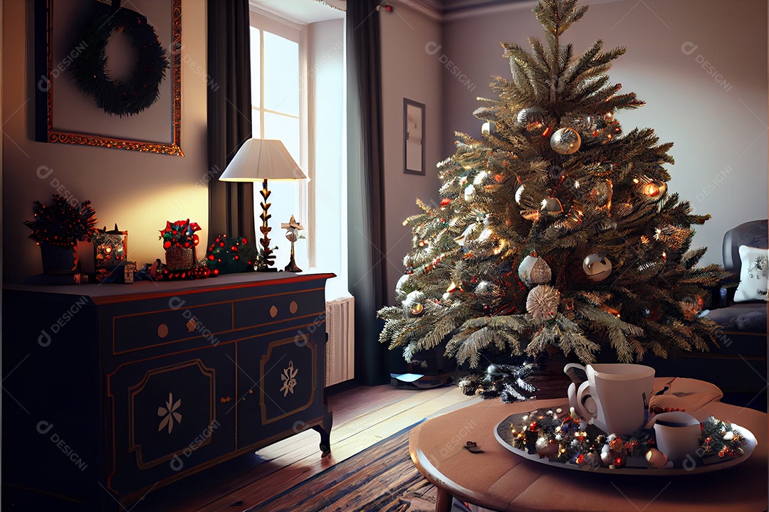 Decore a sala de recepção Feliz Natal e Ano Novo