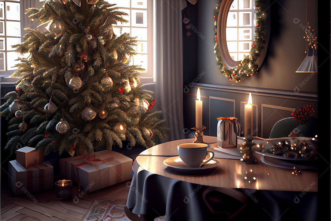 Decore a sala de recepção Feliz Natal e Ano Novo