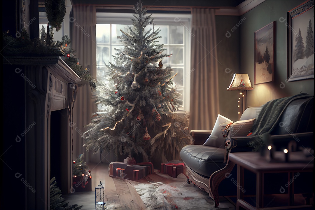 Decore a sala de recepção Feliz Natal e Ano Novo