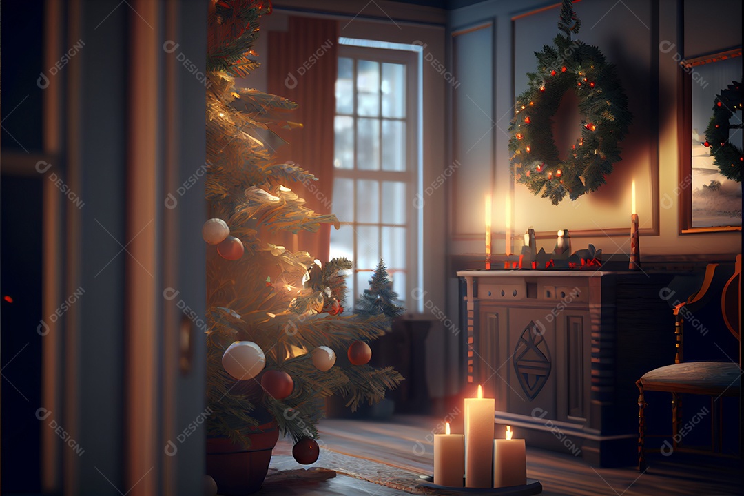 Decore a sala de recepção Feliz Natal e Ano Novo