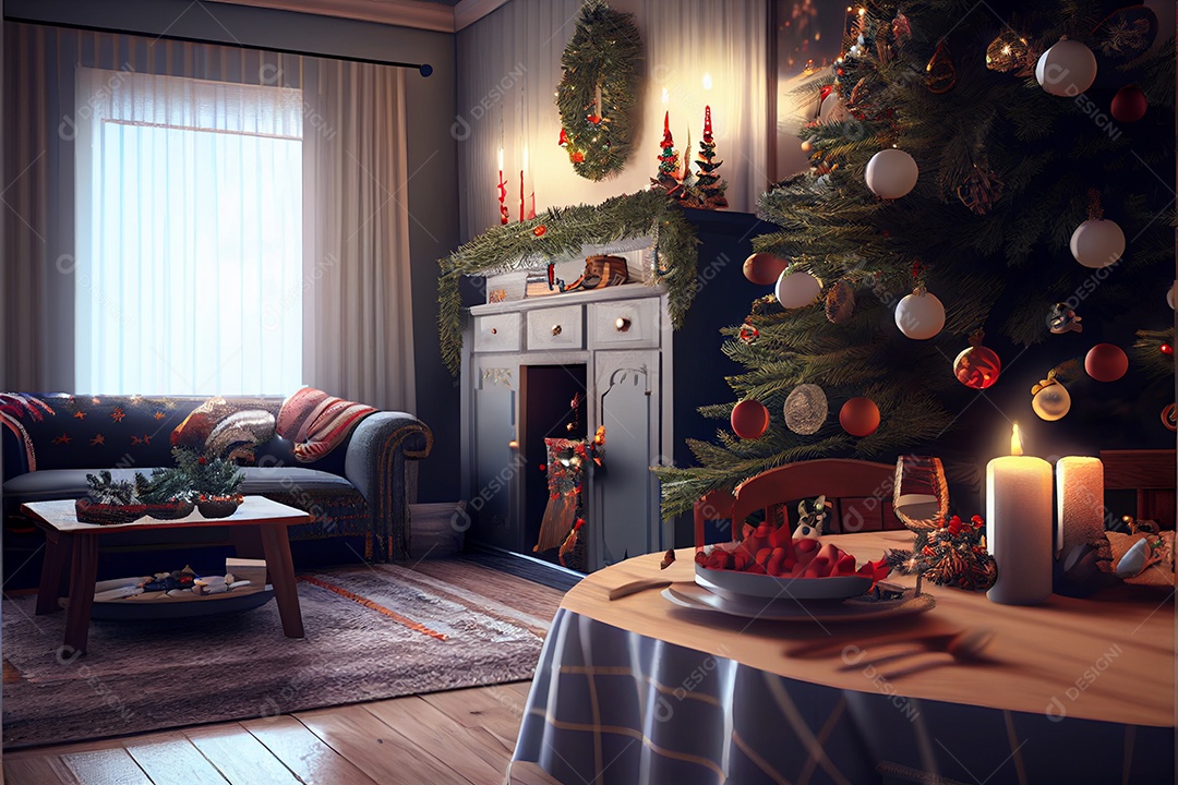 Decore a sala de recepção Feliz Natal e Ano Novo