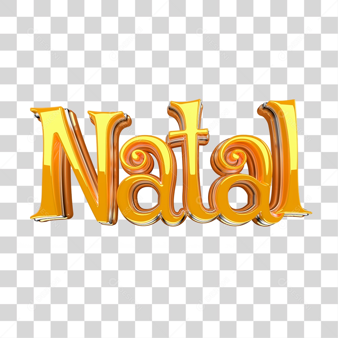 Natal Texto 3D Dourado para Composição PNG Transparente