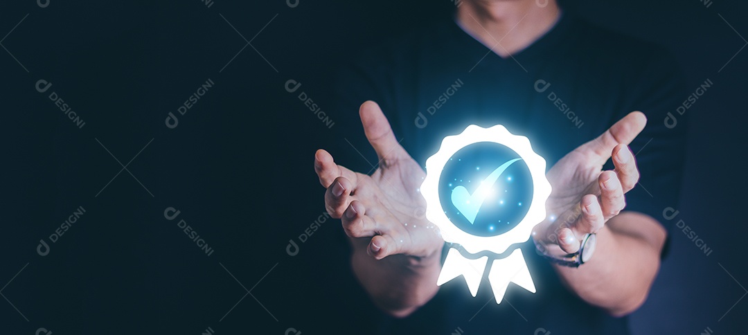 Hand shows the sign of superior service quality guarantee