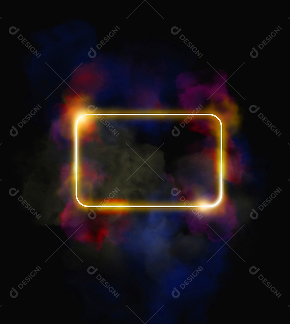 Ilustração 3D, moldura vermelha brilhando colorida e fumaça, copie o espaço