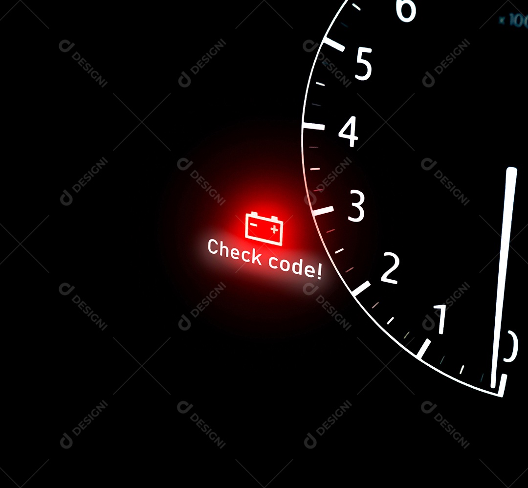 Luz de advertência da bateria no painel do carro com espaço para cópia abaixo