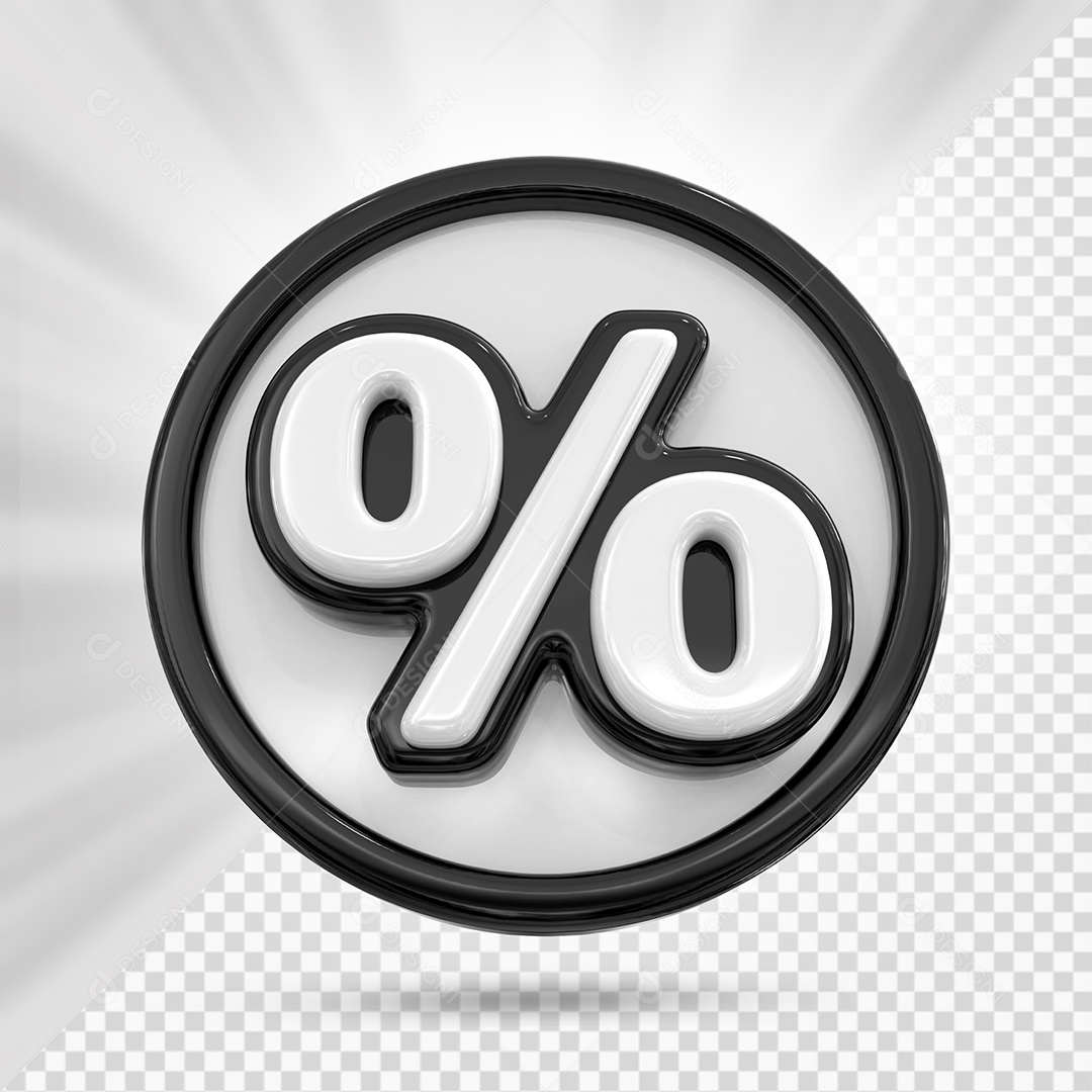 Ícone de Porcentagem Branco e Preto Elemento 3D para Composição PSD