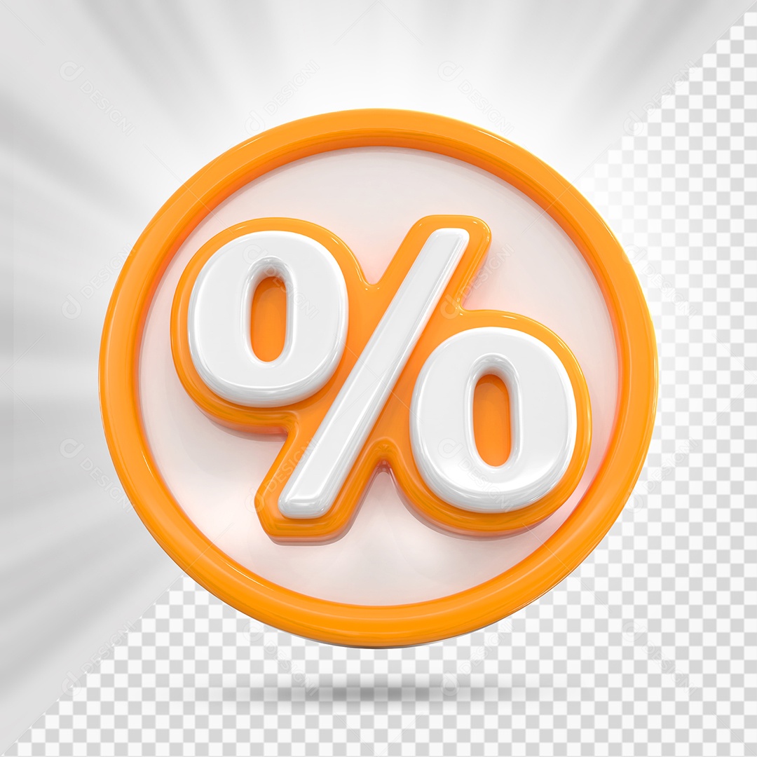White and Orange Percentage Icon 3D Element for Compositing PSD