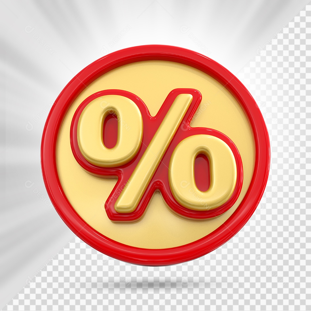 Ícone de Porcentagem Dourado e Vermelho Elemento 3D para Composição PSD