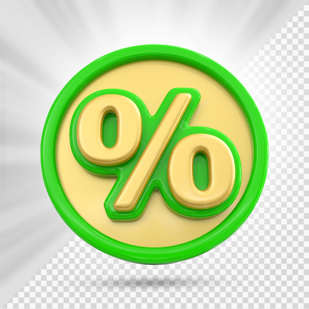 Ícone de Porcentagem Dourado e Verde Elemento 3D para Composição PSD