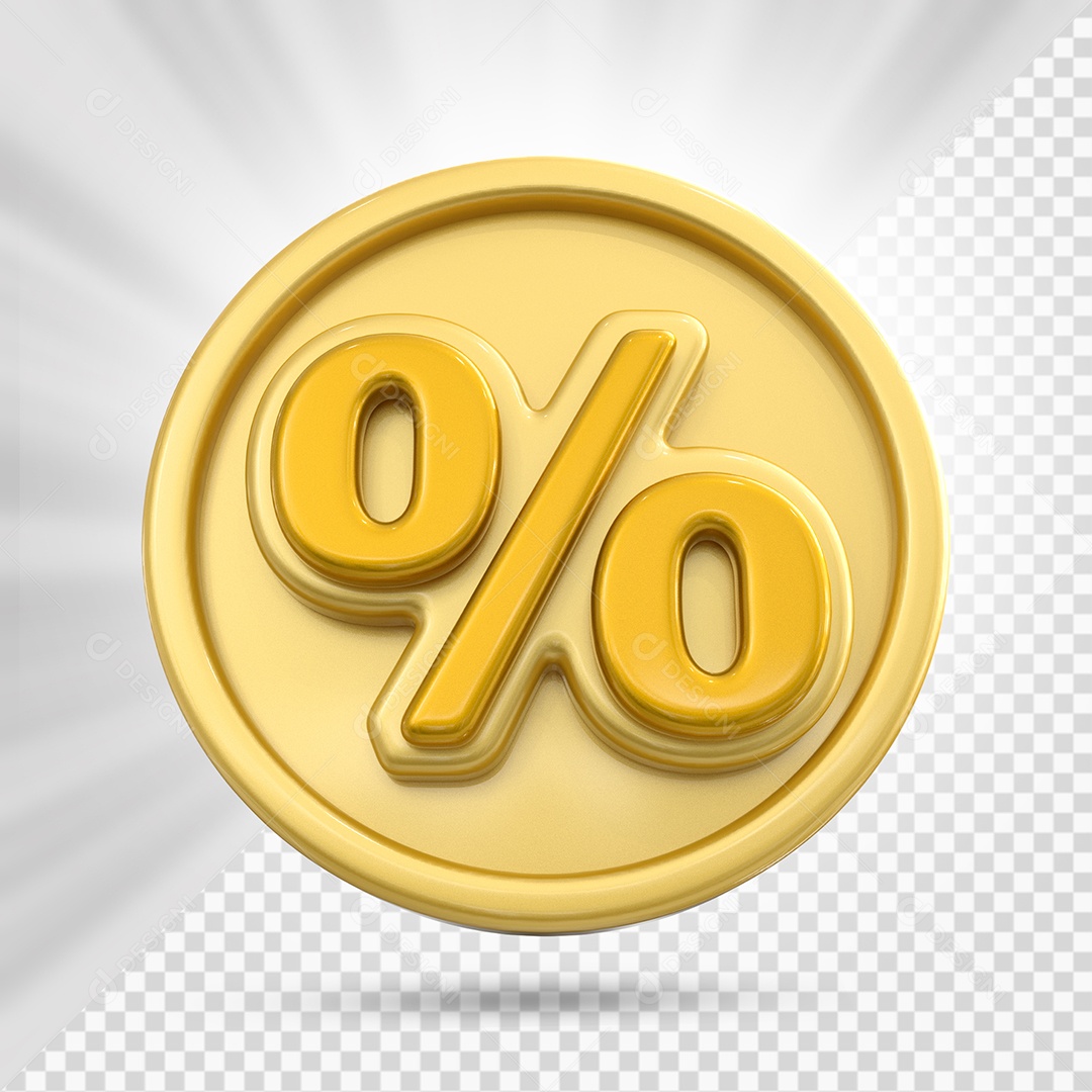 Ícone de Porcentagem Dourado e Amarelo Elemento 3D para Composição PSD