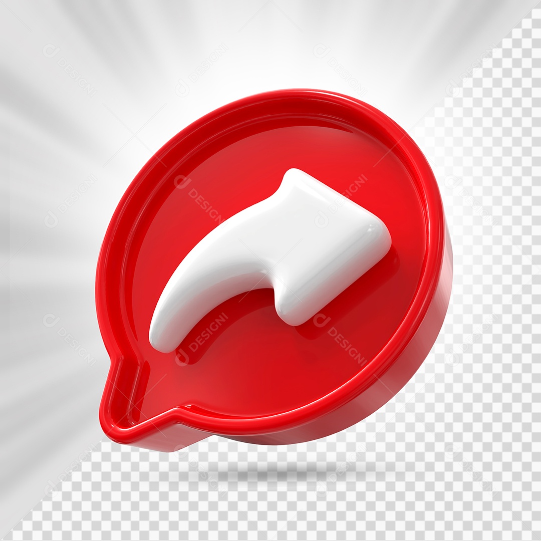 Ícone de Compartilhamento Branco e Vermelho de Redes Sociais Elemento 3D PSD