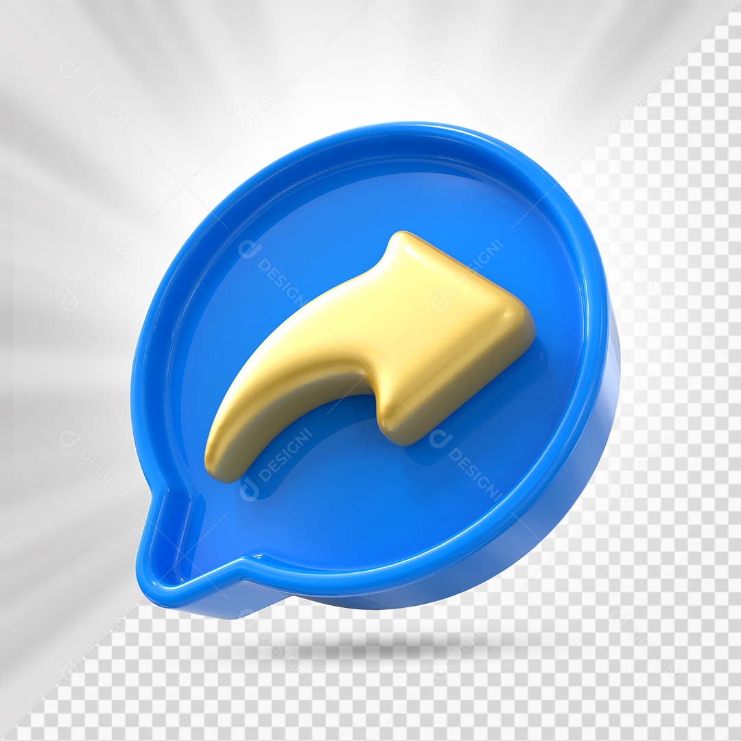 Ícone de Compartilhamento Dourado e Azul de Redes Sociais Elemento 3D PSD