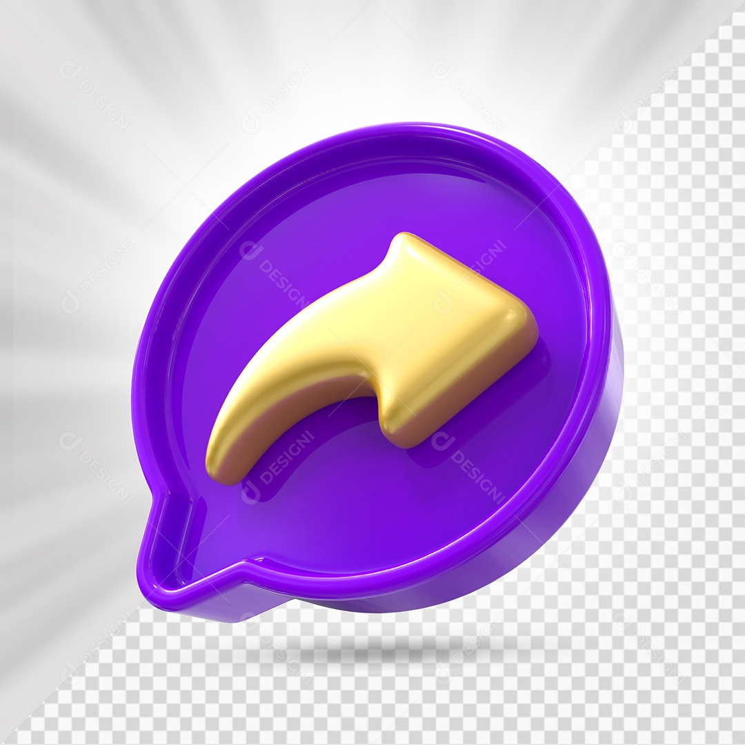 Ícone de Compartilhamento Dourado e Roxo de Redes Sociais Elemento 3D PSD