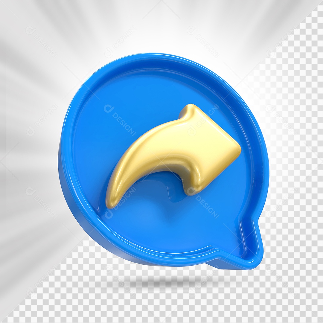 Ícone de Compartilhamento Dourado e Azul de Redes Sociais Elemento 3D PSD