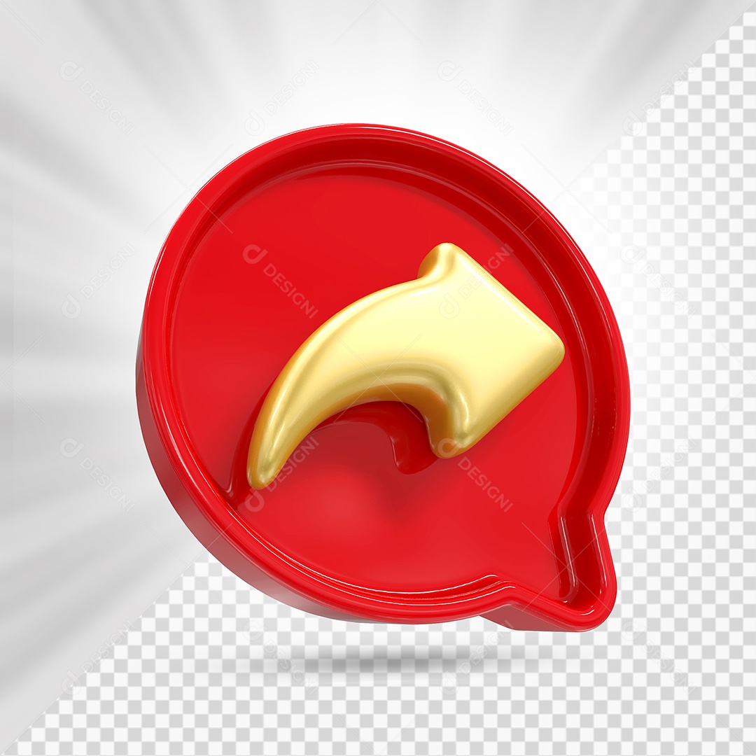 Ícone de Compartilhamento Dourado e Vermelho de Redes Sociais Elemento 3D PSD