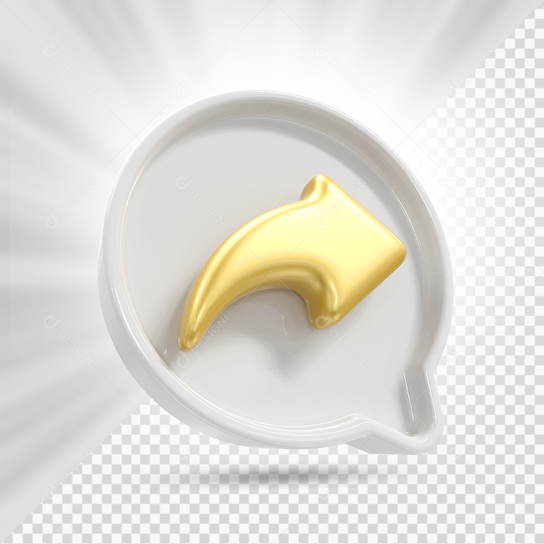 Ícone de Compartilhamento Dourado e Branco de Redes Sociais Elemento 3D PSD
