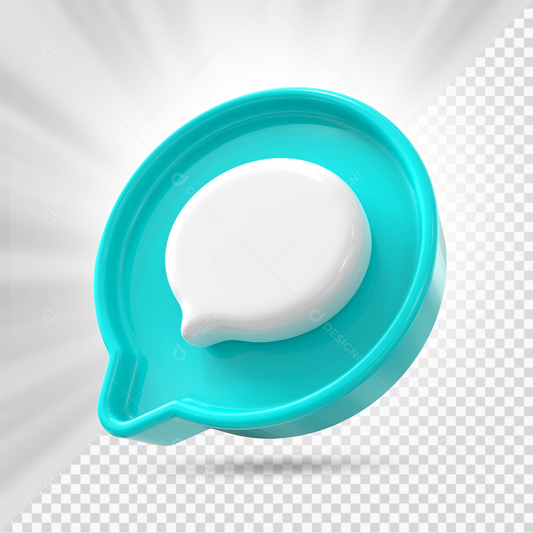 Ícone de Comentário Branco e Azul Marinho Elemento 3D para Composição PSD