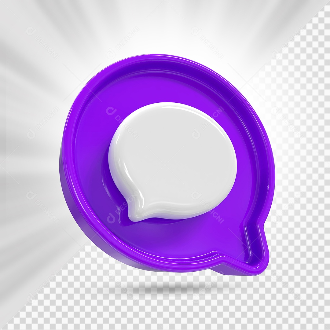 Ícone de Comentário Branco e Roxo Elemento 3D para Composição PSD