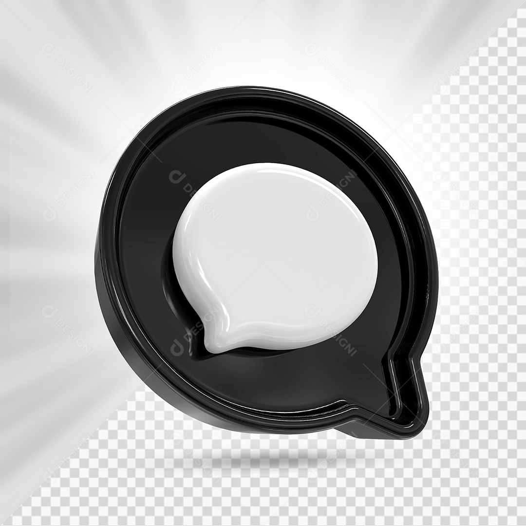Ícone de Comentário Branco e Preto Elemento 3D para Composição PSD