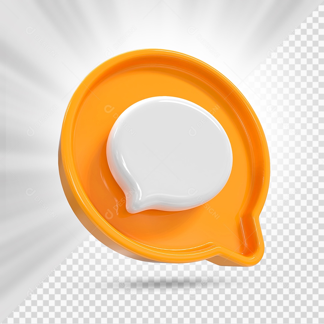 Ícone de Comentário Branco e Laranja Elemento 3D para Composição PSD