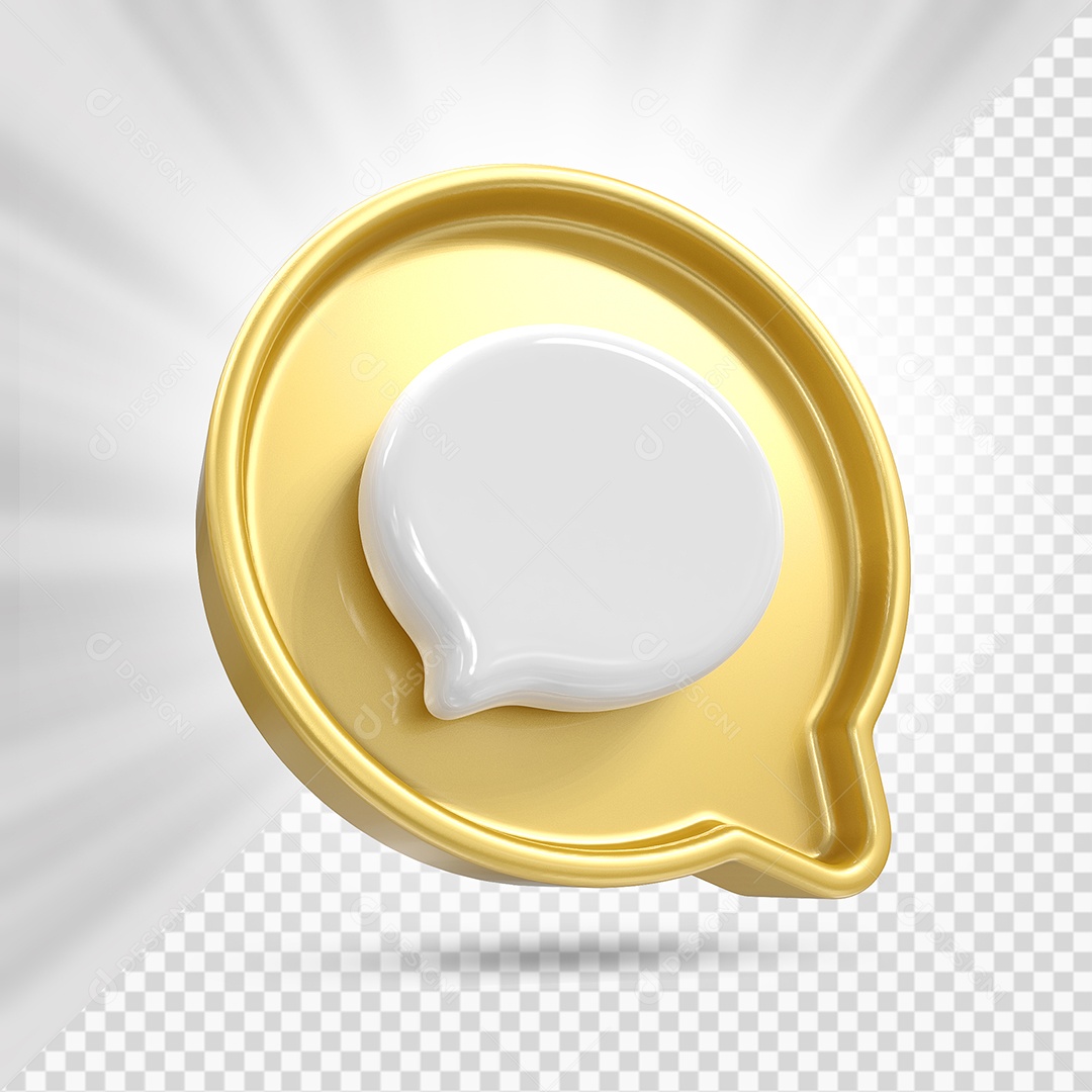 Ícone de Comentário Branco e Dourado Elemento 3D para Composição PSD