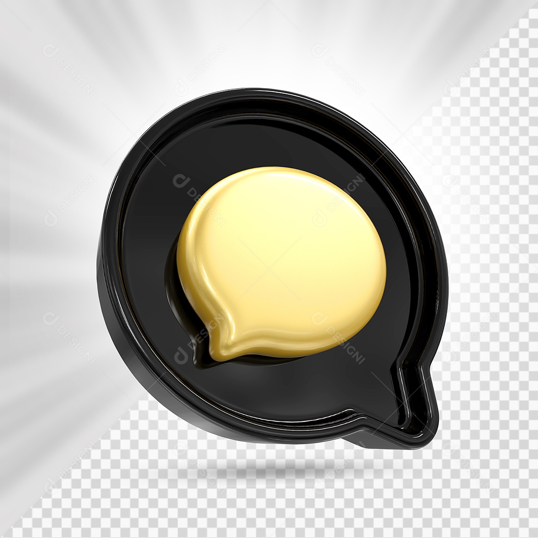 Ícone de Comentário Dourado e Preto Elemento 3D para Composição PSD