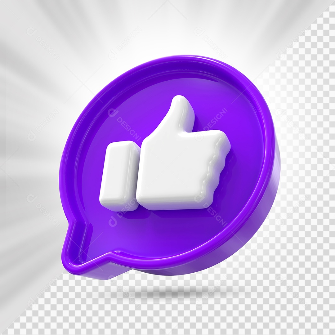 Emoji de Like Branco e Roxo Elemento 3D Para Composição PSD