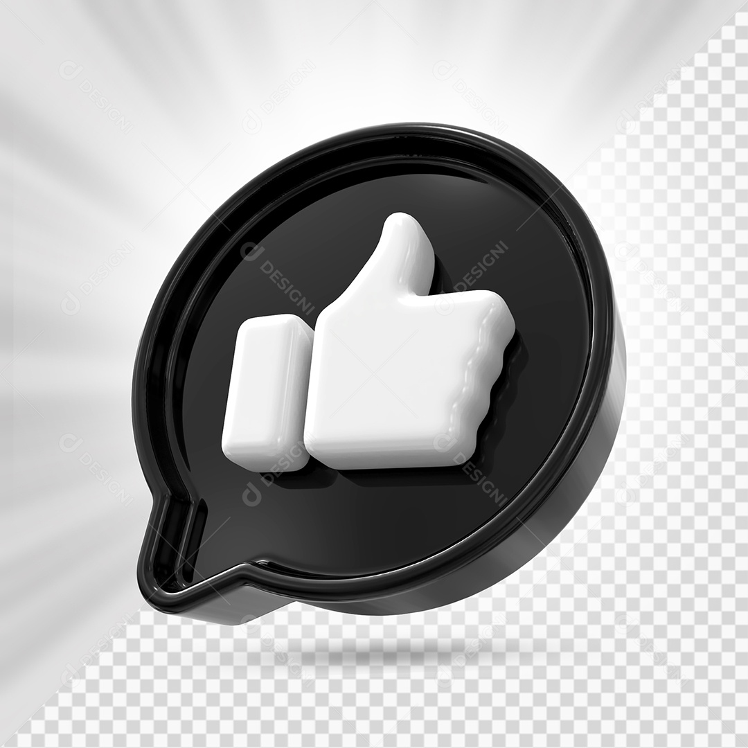 Emoji de Like Branco e Preto Elemento 3D Para Composição PSD