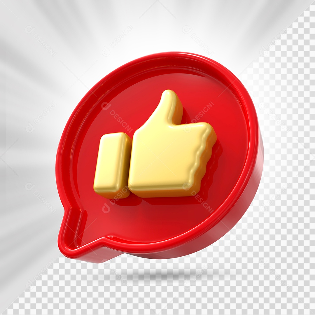 Emoji de Like Dourado e Vermelho Elemento 3D Para Composição PSD