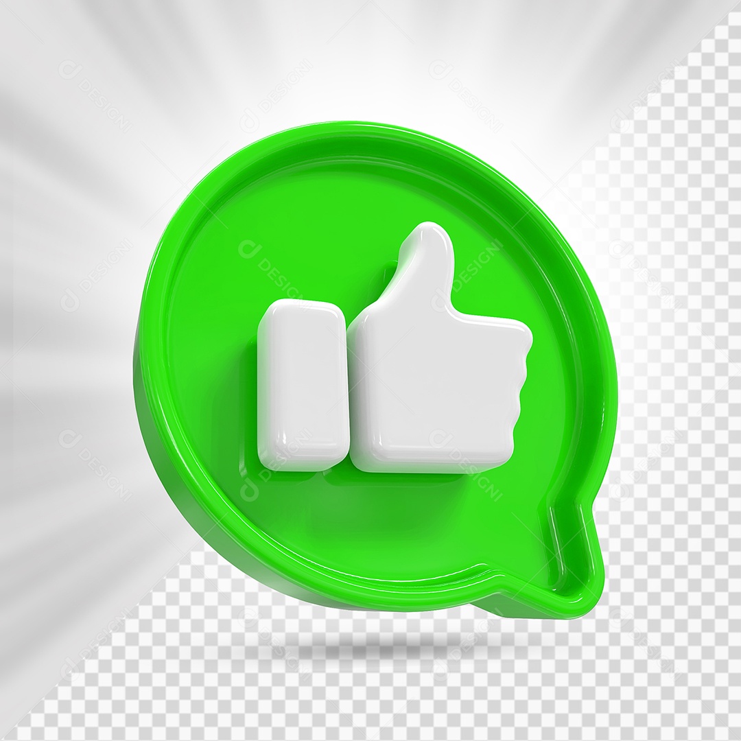 Emoji de Like Branco e Verde Elemento 3D Para Composição PSD