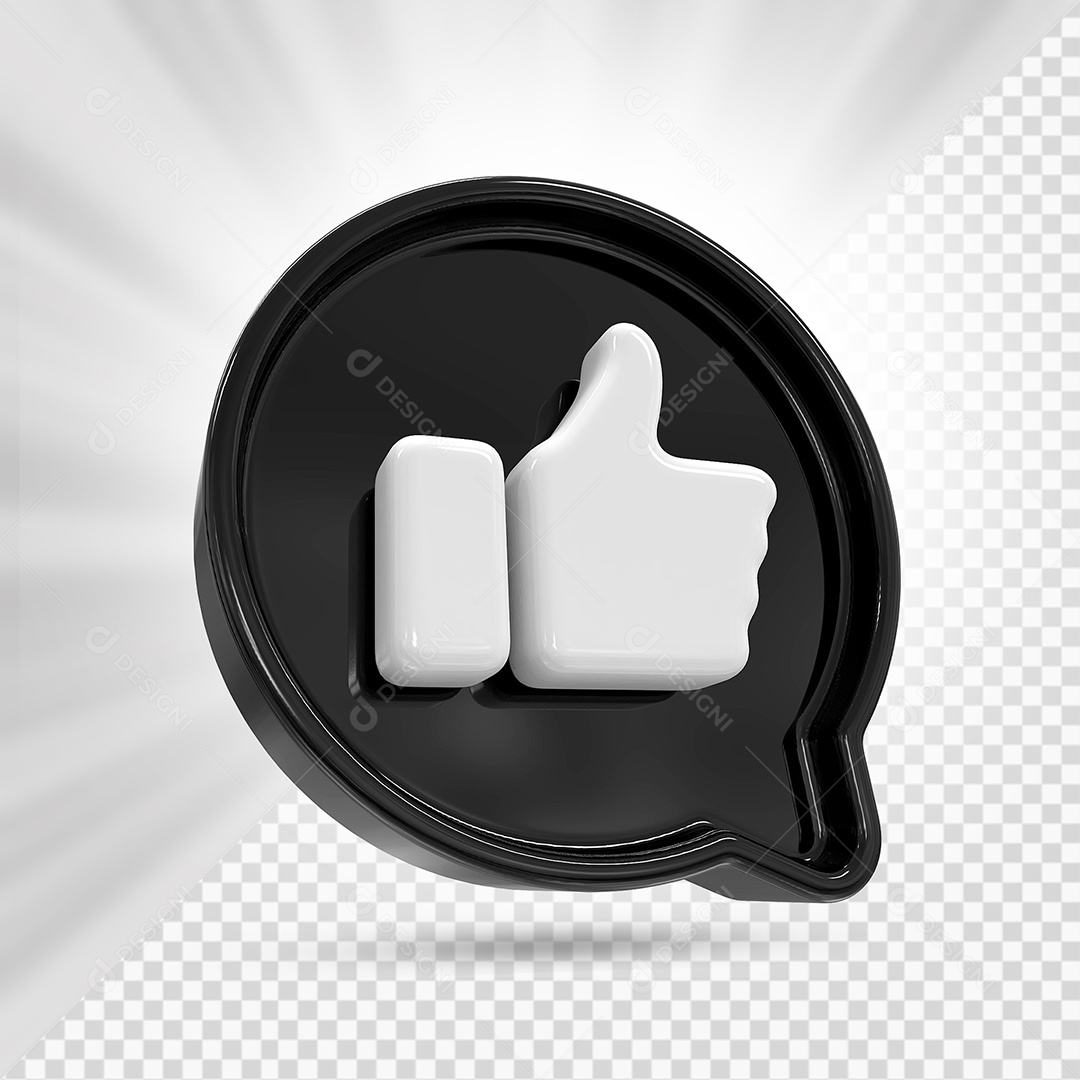 Emoji de Like Branco e Preto Elemento 3D Para Composição PSD