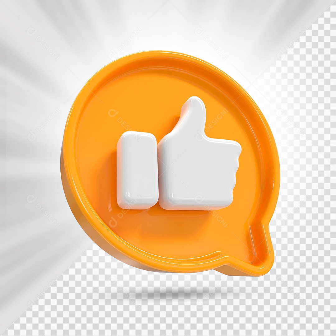Emoji de Like Branco e Laranja Elemento 3D para Composição PSD
