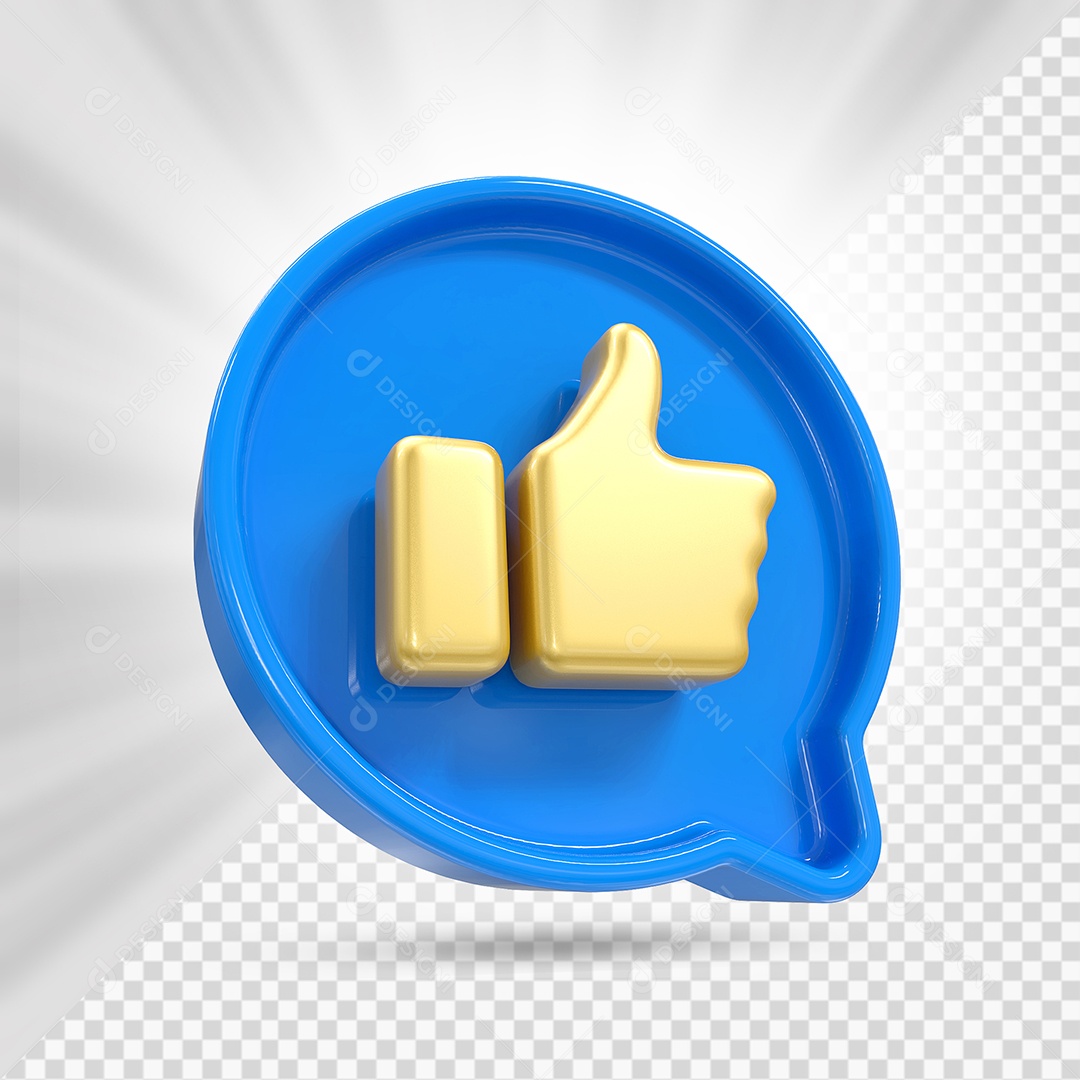 Emoji de Like Dourado e Azul Elemento 3D para Composição PSD