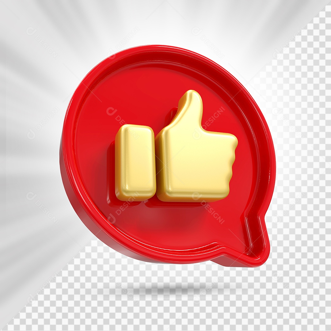 Emoji de Like Dourado e Vermelho Elemento 3D para Composição PSD
