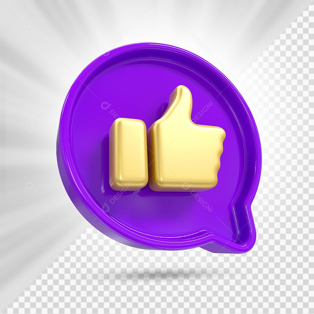 Emoji de Like Dourado e Roxo Elemento 3D para Composição PSD