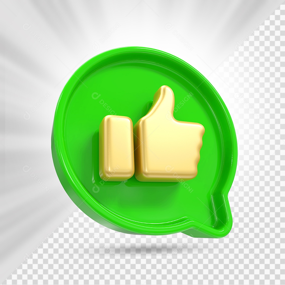 Emoji de Like Dourado e Verde Elemento 3D para Composição PSD