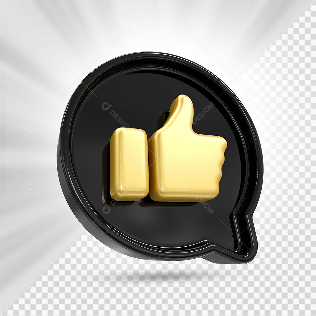Emoji de Like Dourado e Preto Elemento 3D para Composição PSD