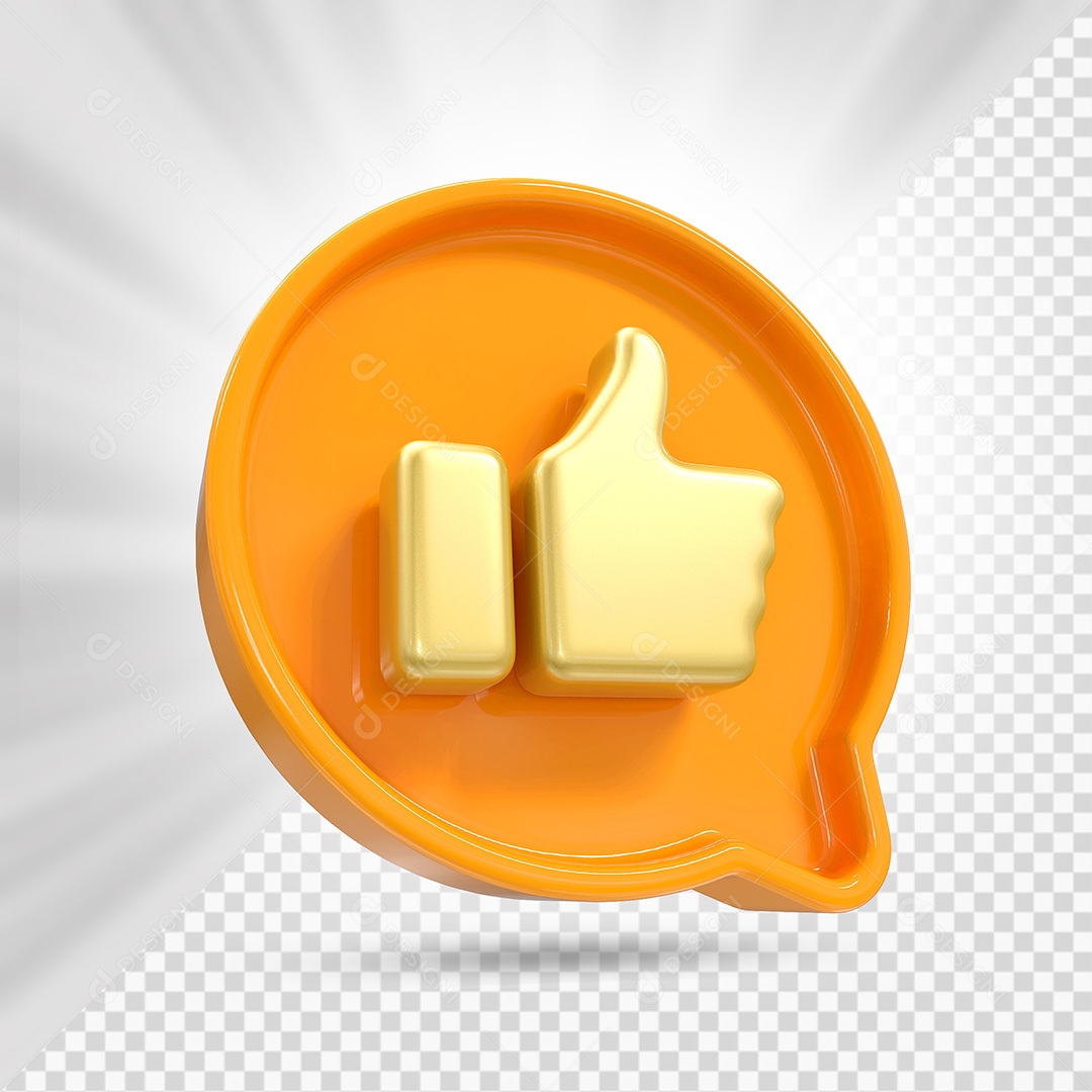 Emoji de Like Dourado e Laranja Elemento 3D para Composição PSD