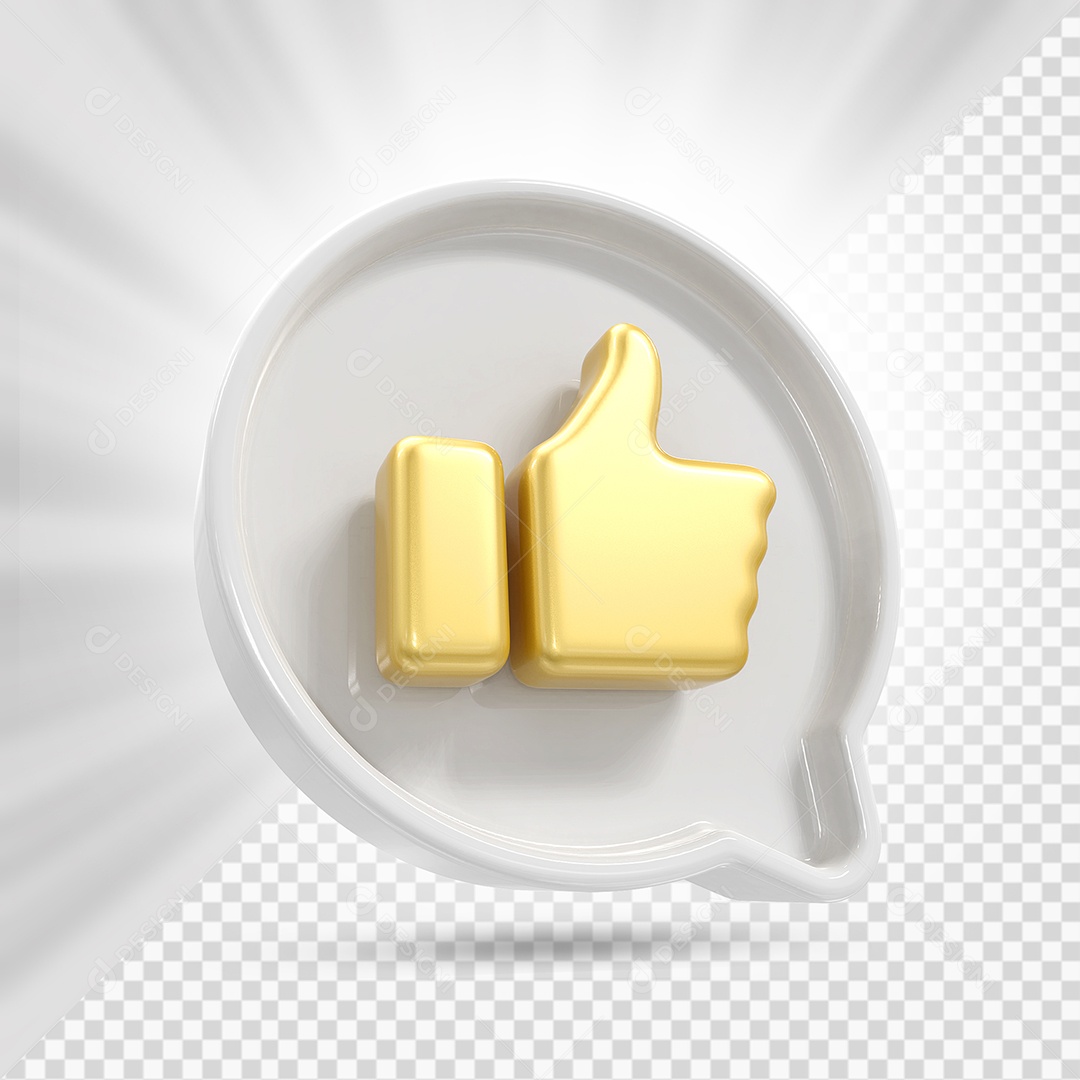 Emoji de Like Dourado e Branco Elemento 3D para Composição PSD