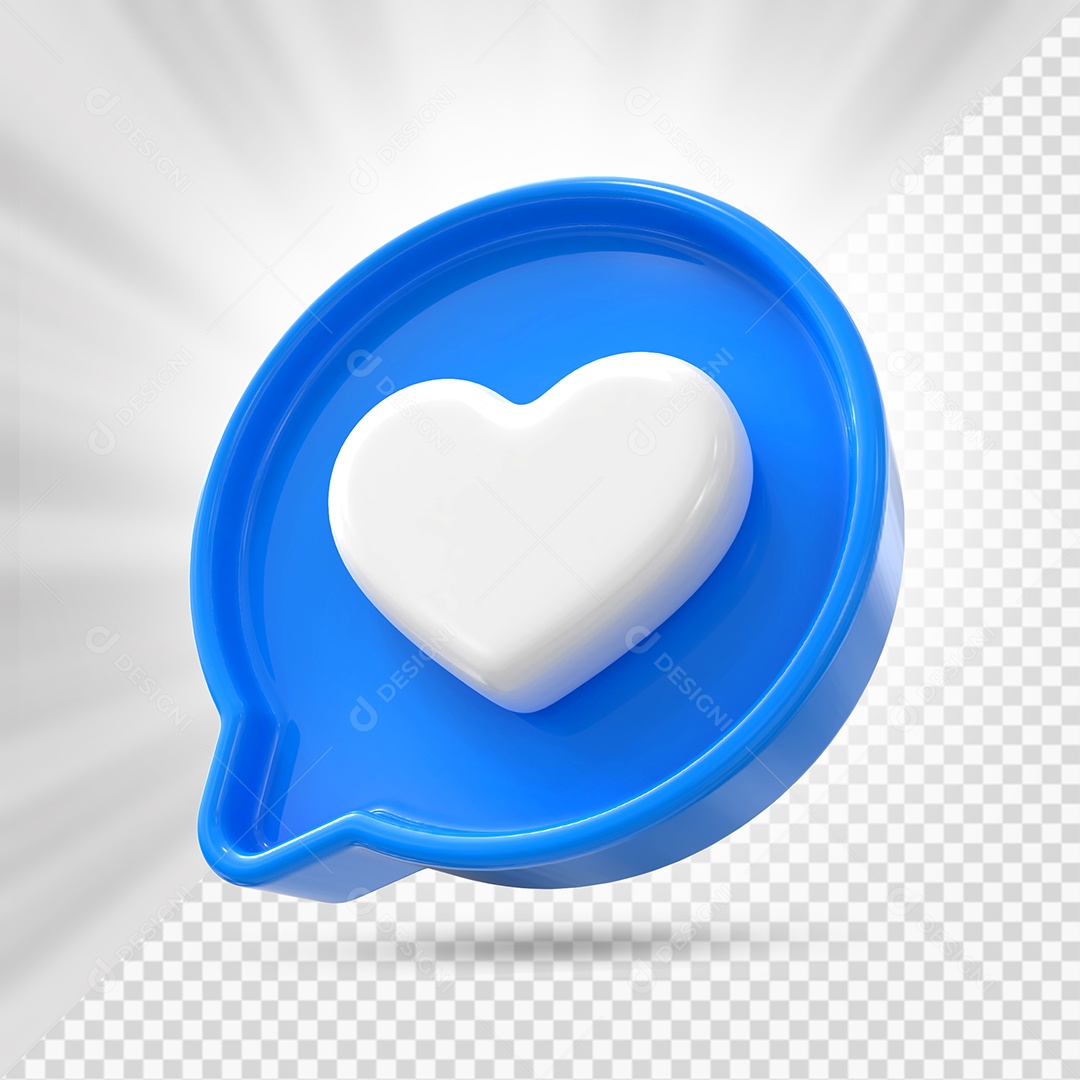Emoji de Coração Branco e Azul Elemento 3D para Composição PSD