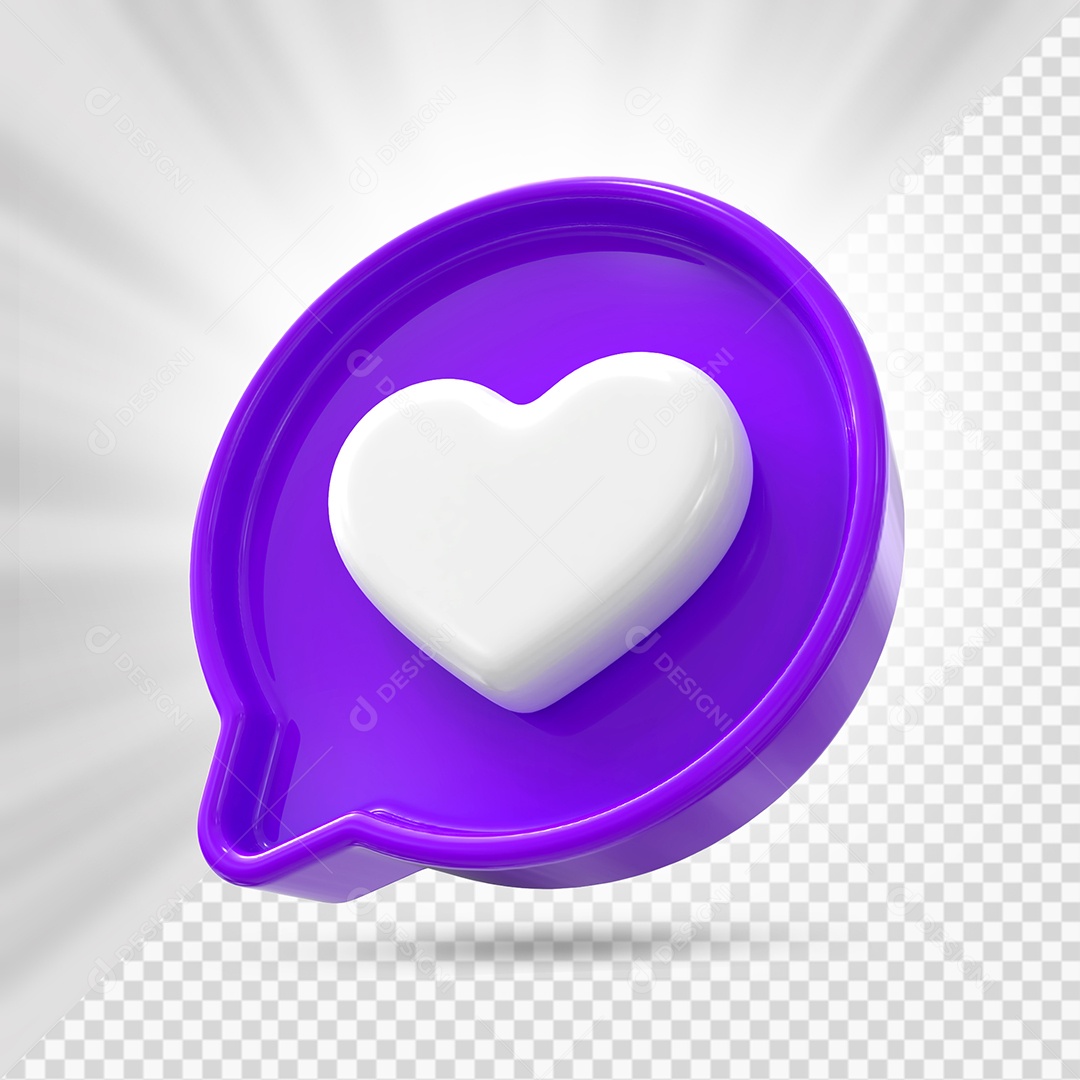 Emoji de Coração Branco e Roxo Elemento 3D para Composição PSD