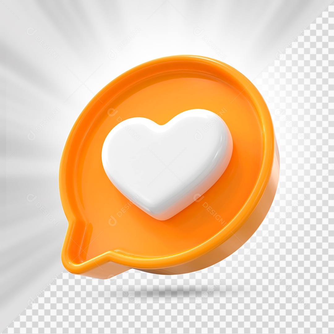 Emoji de Coração Branco e Laranja Elemento 3D para Composição PSD
