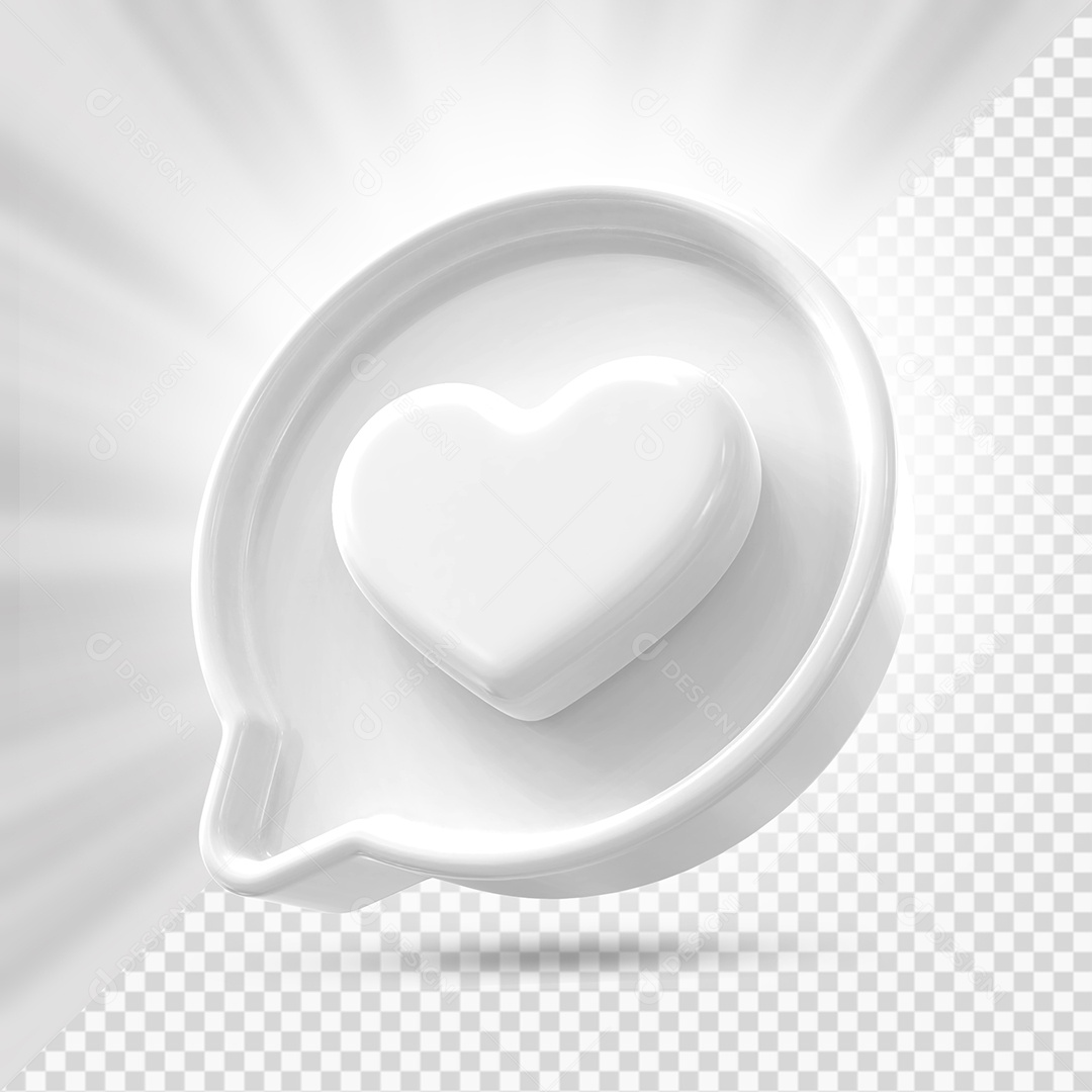 Emoji de Coração Branco Elemento 3D para Composição PSD